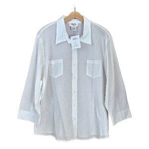 Talbots Crinkled Long Sleeve Button Up Blouse Womens XL NWOT Vtg Minimalist